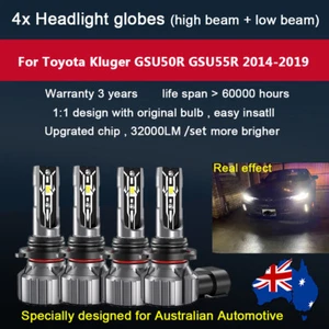 For Toyota Kluger 2014-2019 4x 32000lm Headlight Globe high low Beam white kit - Picture 1 of 9