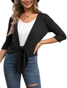 Women's Tie Front Casual 3/4 Sleeve Cropped Bolero Lightweight Sheer Shrug Ca... - Picture 1 of 3