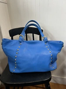 Pietro Alessandro Purse Blue Leather 12x10x4 Shoulder Handbag Silver Studs - Picture 1 of 12