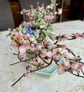 Vintage X-Large Chinese Jade Quartz Glass Bonsai Tree Celadon Pot 22” X 10” - Picture 1 of 8
