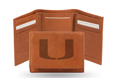 Miami Hurricanes Leather Tri Fold Wallet Embossed Logo Cover