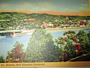 SELTENE CHARLESTON W. VA. NEW KANAWHA BOULEVARD UNBENUTZTE POSTKARTE 50er JAHRE? - Bild 1 von 3