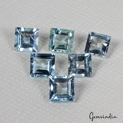 Lote de gemas certificadas calibradas de corte cuadrado aguamarina azul natural sin tratar 3,00 quilates Foto 1 de 4