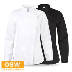 Ladies/Womens Breathable LONG Roll-Up Sleeve Black/White Stretch Chef Jacket - Foto 1 di 9