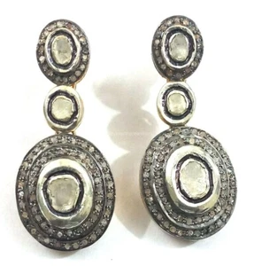 Polki Diamond Earring 925 Sterling Silver Pave Diamond Elegant Women's Earring - Picture 1 of 5