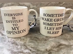 Coffee Mug Set Of 2 Wake Grumpy And My Opinion. White And Black. New. - Picture 1 of 10