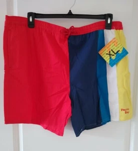 NWT 1980's Vintage Men's Color Block Swim Trunks Shorts Red Yellow Blue NEW NOS - Picture 1 of 6