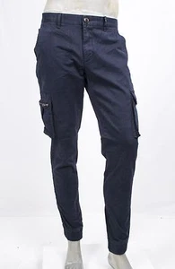 PANTALONE MARKUP CON TASCHE LATERALI COTONE STRETCH BLU FONDO CON ELASTICO - Foto 1 di 15