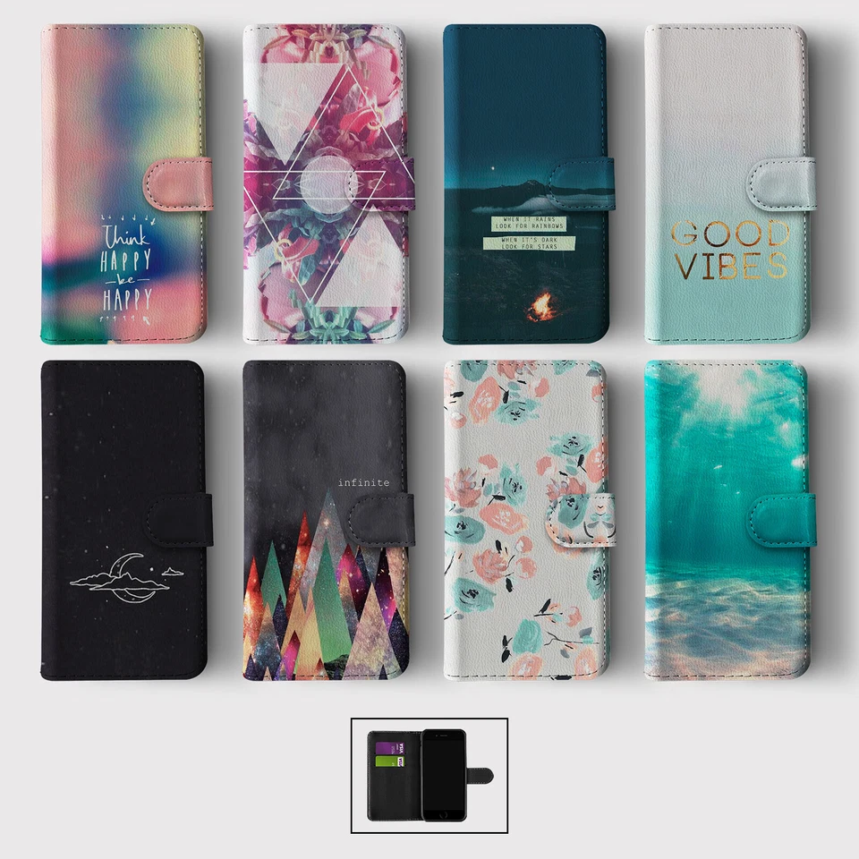 CASE FOR IPHONE 16 15 14 13 12 11 PRO WALLET FLIP PHONE COVER PINK BLUE FLORAL - Image 1 of 1