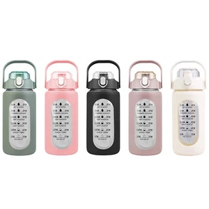32/64Oz Glass Water Bottle Sport Travel Bottle Tracker Bottle Gym Workout Bottle - Picture 1 of 51
