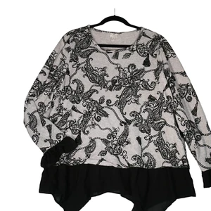 Dressbarn Tunic Sweater Womens 2x Gray Black Flocked Velvet Accents Sequin Light - Picture 1 of 12