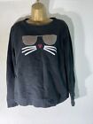 Women Karl Lagerfield Size Medium Black Jersey Cat Print Pullover Jumper Sweater