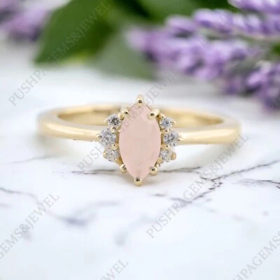 925 Sterling Silver 6x3 mm Marquise Cut Natural Rose Quartz  Ring Cubic Zirconia - Image 1 of 4