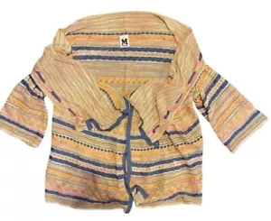 $610 M By Missoni 40 US 4 Cardigan Sweater Zig Zag Blue Gold Drawstring Metallic - Picture 1 of 4