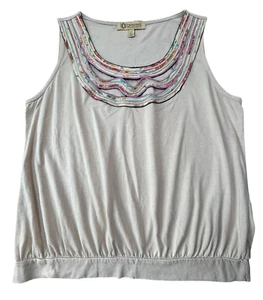 Camiseta sin mangas Democracy para mujer talla L marrón claro elástica multicolor acento textil - Imagen 1 de 7