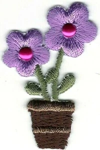 1,5" lila Blumentopf Stickerei Aufnäher - Bild 1 von 1