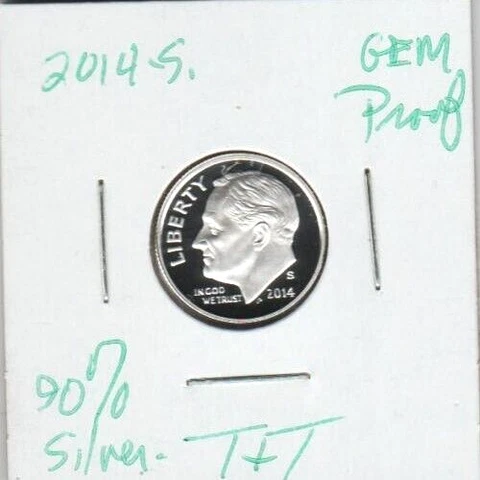 2014 S Roosevelt Dime 90% SILVER Proof Coin FROSTY  Roosie GEM FDR NICE Auctio T Cover