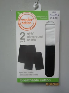 Wonder Nation Girls' 2-Pack Black/White Playground Shorts Size XL (14-16) - Picture 1 of 2