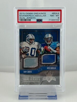 2015 Panini Gridiron Kings Barry Sanders/Ameer Abdullah Dual Jerseys /49 PSA 8 - Image 1 of 2
