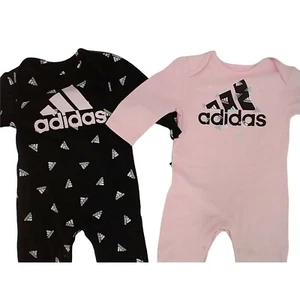 Adidas Infant Girls' 2 Piece Coverall Set Size 9M Black/Pink AG0158 AK201 NEW - Picture 1 of 11