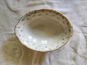 Syracuse China Federal Suzanne Oval Serving Bowl Gold Trim Cream Flowers 9.5" - Picture 1 of 2
