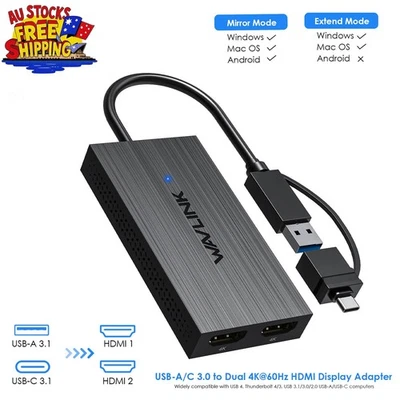 WAVLINK USB C  USB 3.1 to Dual HDMI Adapter DisplayLink Dual 4K@60Hz Monitor Hub - image 1 of 4