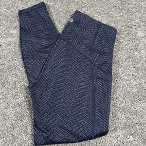 ATHLETA Womens Size XS Rainier Black Blue Textured Tight Leggings Zipper Pockets - Picture 1 of 9