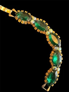 Pulsera Vintage Años 50 Estrás Verde y Dorado Impresionante Diseño CK C-1 - Imagen 1 de 2
