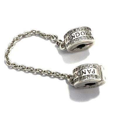 PANDORA  Charm Anhänger Sicherheitskettchen Logo Clip  925 er Sterling Silber - Bild 1 von 4