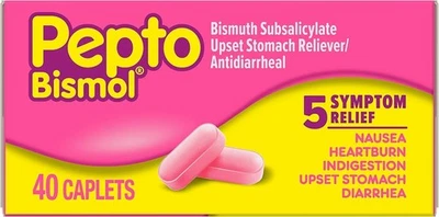Pepto Bismol Caplets for Upset Stomach & Diarrhea Relief, Over-the-Counter 40 Ct - Image 1 of 4