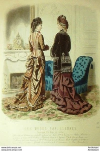 Gravure Modes Parisiennes 1877 # 1727 (aquarelle au pochoir) Old Fashion plate - Picture 1 of 1