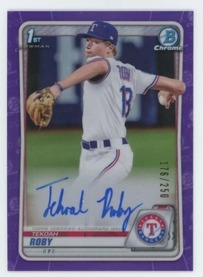 2020 Bowman Draft Chrome Pick Autographs Purple Tekoah Roby Auto 176/250 Texas - Image 1 of 2