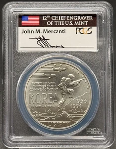1991-D Korea Silver Dollar Commem PCGS MS-69 John Mercanti Signed - Picture 1 of 4