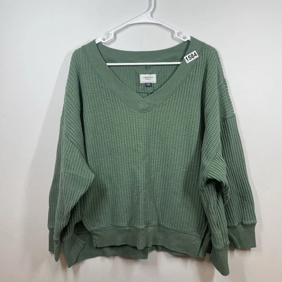 Sudadera American Eagle AE Big Hug para mujer M verde gofre cuello en V gran tamaño acogedora Foto 1 de 4