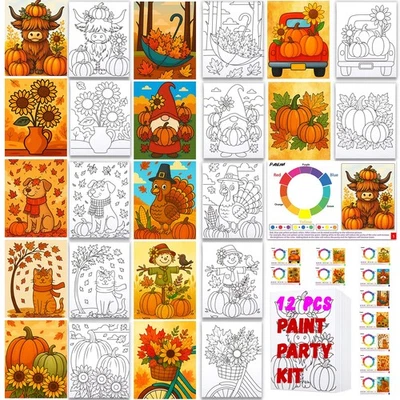 Kit de 12 piezas de tableros de lona predibujados 8x10 para sorbo y pintura para adultos lienzo para pa... Foto 1 de 4