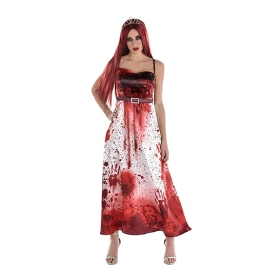 Bloody Prom Dress Zombie Scary Carrie Fancy Dress Up Halloween Adult Costume - Image 1 of 4