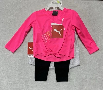 彪马 3 件套女宝宝 3-6 个月敲门粉色 2 衬衫 1 紧身裤全新带标签 — 第 1/4 张图片