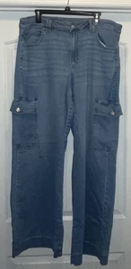 Pantalones de mezclilla AMERICAN EAGLE 18 largos tiro súper alto holgados pierna ancha cortina de ensueño carga - Imagen 1 de 6