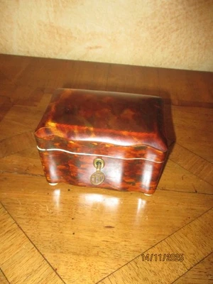 Dose Schildpatt Teedose Teacaddy Schatulle  um 1850 - Bild 1 von 4