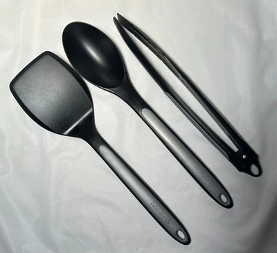 Calphalon 13.75” Solid Spatula, Spoon & 12” Tongs Black & Gray Silicone Handle  - Image 1 of 4