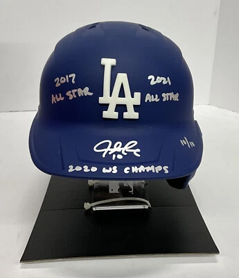10/10 JUSTIN TURNER WS CHAMP SIGNED DODGERS FULL SIZE HELMET 3 INSCRIPTIONS PSA - Image 1 of 4