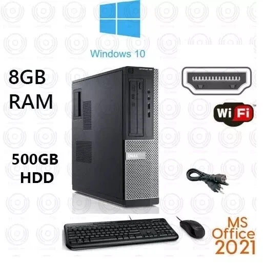 Dell i3 8GB RAM 500GB Windows 10 WiFi Desktop Computer PC Office 2021 - Image 1 of 1
