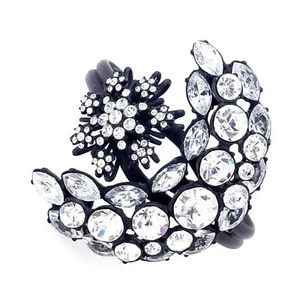 Mint Lucky Brand Jappaned Black Clear Crystal Pinch Cuff Bracelet 7" - Picture 1 of 8
