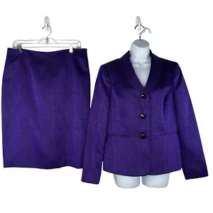 Kasper Polyester Rock Anzug Gr. 12 lila schwarz Schalkragen feminin gefüttert 2-teilig - Bild 1 von 10
