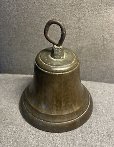 Ancienne cloche en laiton bronze 3,5 pouces, ferme, école d'église fer forgé monture supérieure
