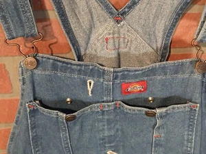 DICKIES Denim Indigo Blue Jean Bib Overalls Mens 40X30 Carpenter Farm Chore - Picture 1 of 17