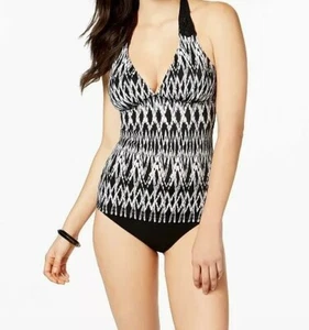Profile by Gottex Women's Halter V-Neck Tankini Top Swimsuit Shibori Black White - Picture 1 of 7