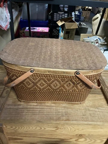 vintage red man weave picnic basket Cover