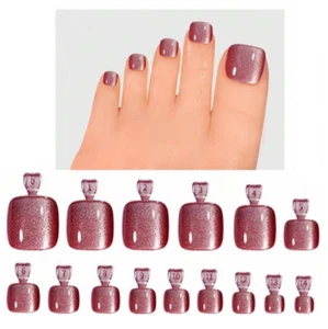 TOE TIPS *CAT EYE DARK RED* Frost 30 Full Cover Press On Toe Nails + Glue! - Picture 1 of 3