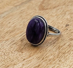 100% Genuine Oval Cut Natural Purple Amethyst Gemstone Silver Adjustable Rings - Picture 1 of 2
